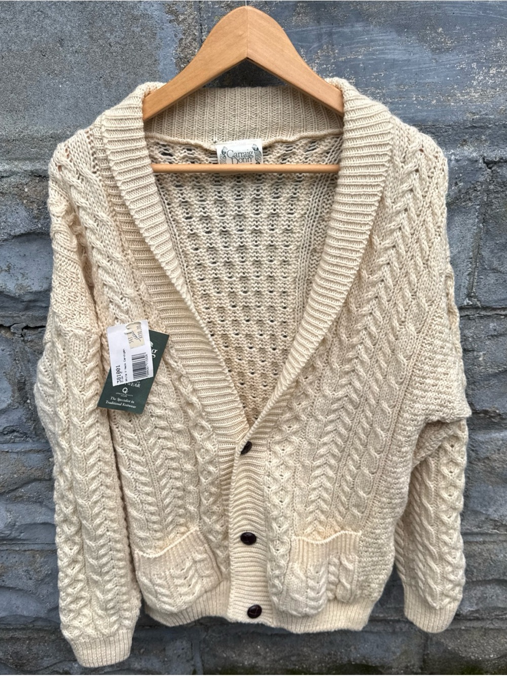 Vtg Carraig Donn Wool Chunky Cardigan Sweater Fisherman Mens Sz M Ireland